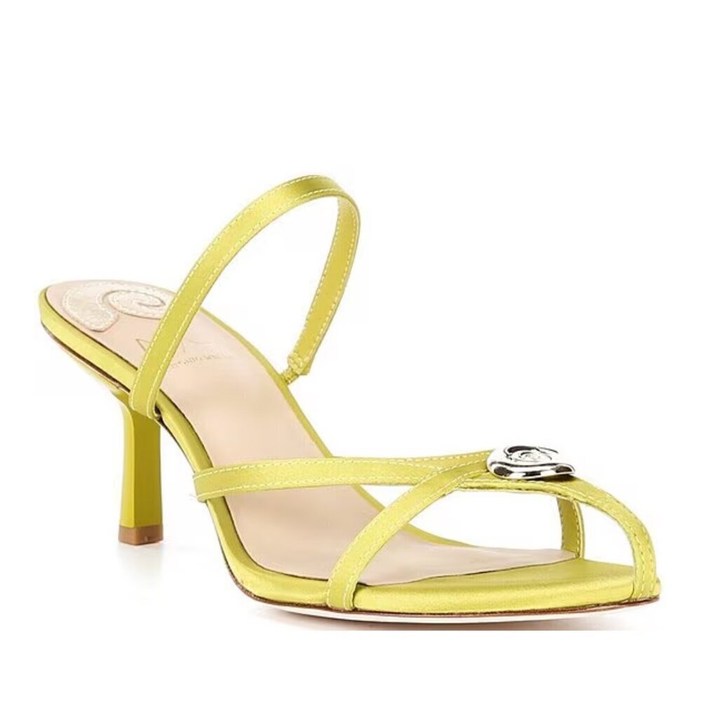NEW Antonio Melani x M.G. Style Leo Satin Shell Ornamented Dress Sandals in Kiwi